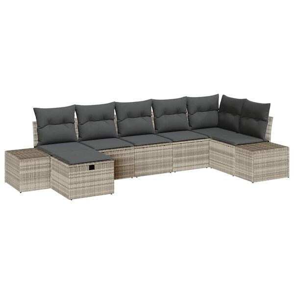 vidaXL Σετ Καναπέ Κήπου με μαξιλάρι 7 pcs Ανοιχτό γκρι Πολυ ράταν