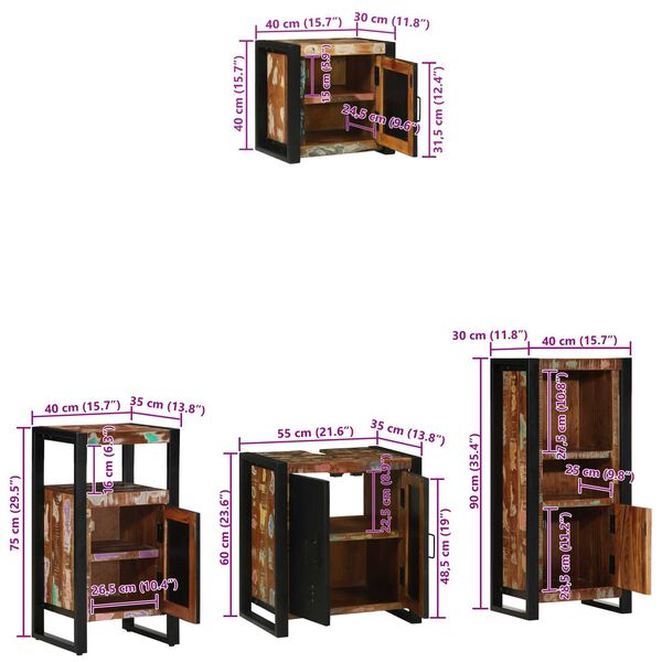 vidaXL Σετ Επίπλων Μπάνιου 4 pcs Πολύχρωμο Στερεό ανακτημένο ξύλο