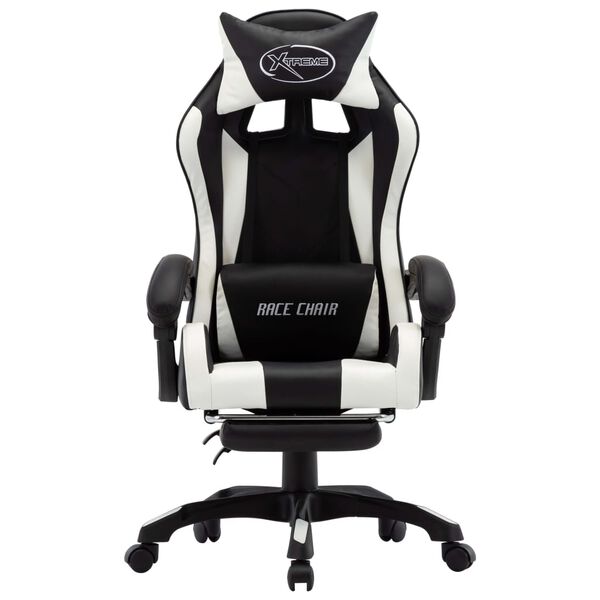 vidaXL Καρέκλα Racing με Υποπόδιο Λευκή/Μαύρη από Συνθετικό Δέρμα