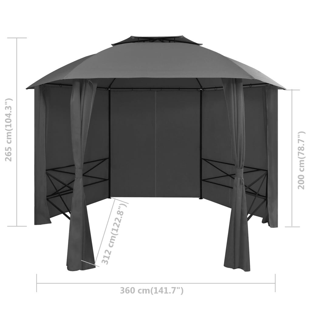 vidaXL Κιόσκι Κήπου με Κουρτίνες Εξαγωνικό 360 x 265 εκ.