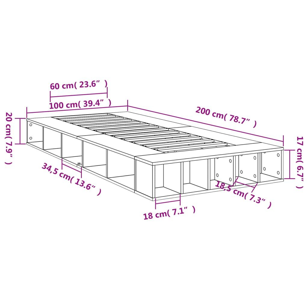 vidaXL Πλαίσιο Κρεβατιού Καπνιστή Δρυς 100x200 εκ. Επεξεργασμένο Ξύλο