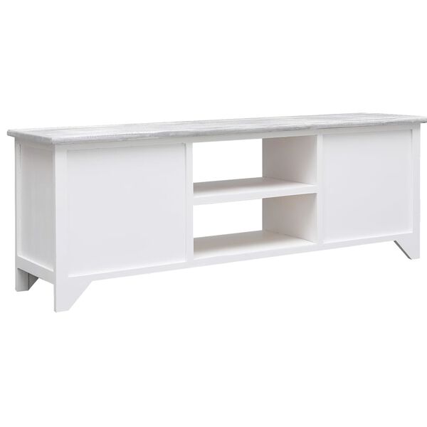 vidaXL Έπιπλο Τηλεόρασης Λευκό/Γκρι 108x30x40 εκ. Μασίφ Ξύλο Παυλώνιας