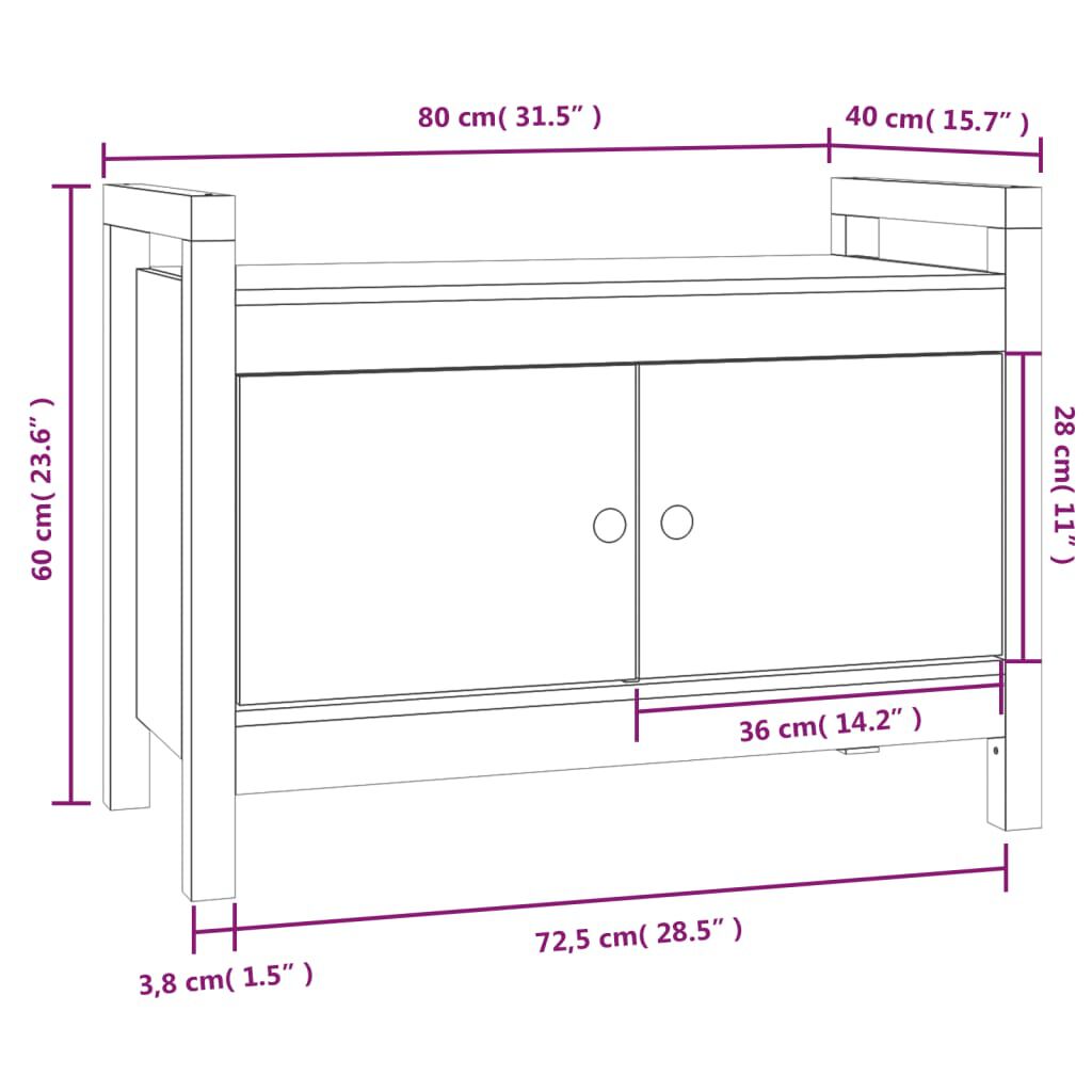 vidaXL Παγκάκι Χολ Καφέ μελί 80x40x60 εκ. Μασίφ Ξύλο Πεύκο