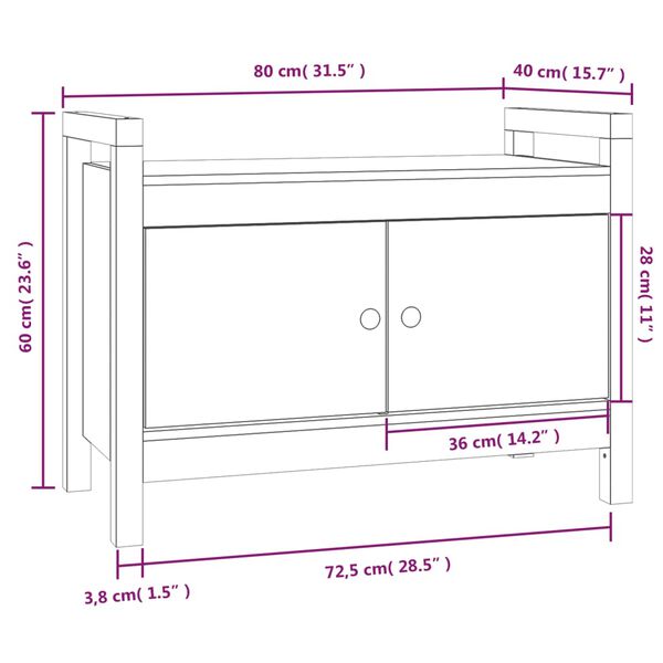 vidaXL Παγκάκι Χολ Καφέ μελί 80x40x60 εκ. Μασίφ Ξύλο Πεύκο