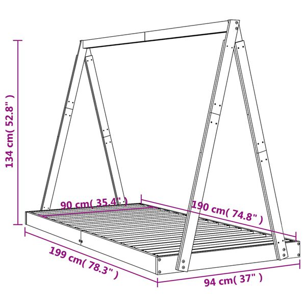 vidaXL Πλαίσιο Παιδικού Κρεβατιού 90 x 190 εκ. από Μασίφ Ξύλο Πεύκου