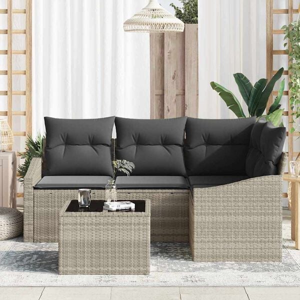 vidaXL Σετ Καναπέ Κήπου με μαξιλάρι 5 pcs Ανοιχτό γκρι συνθετικό ρατάν