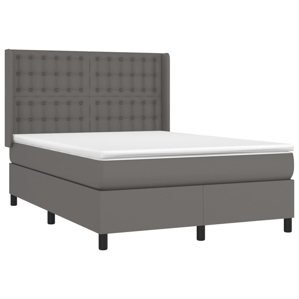 vidaXL Κρεβάτι Boxspring με Στρώμα & LED Γκρι 140x190 εκ. Συνθ. Δέρμα