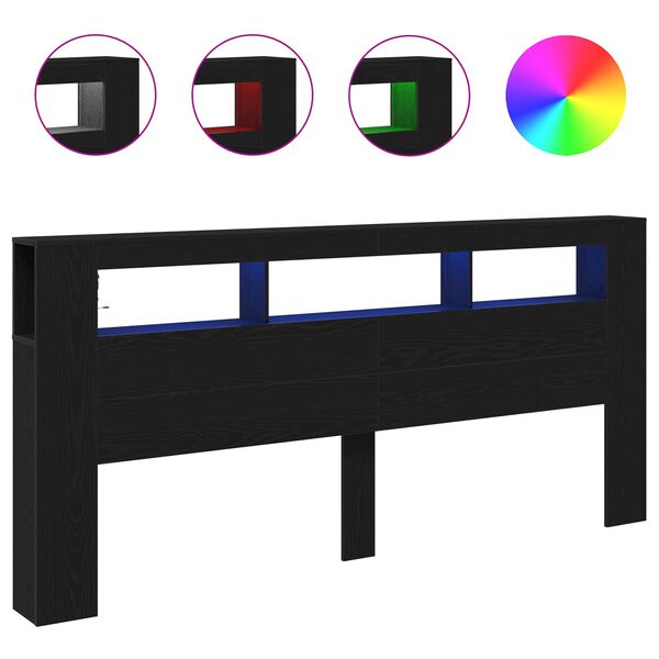 vidaXL LED κεφαλάρι με ράφι Μαύρη Οξυά 220 x 18,5 x 103,5 εκ