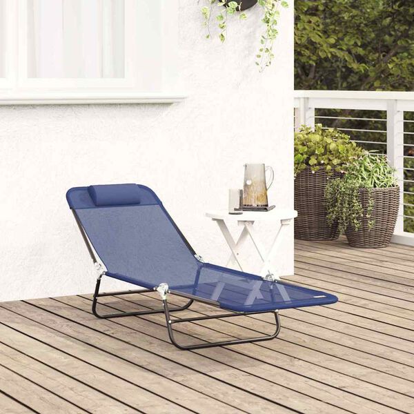 vidaXL Πτυσσόμενη ξαπλώστρα Ναυτικό μπλε 182 x 55 x 85.5 εκ. Textilene