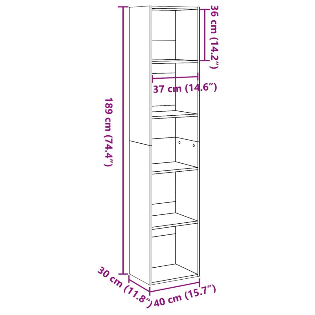 vidaXL Βιβλιοθήκη Μαύρη 40x30x189 εκ. από Επεξεργασμένο Ξύλο