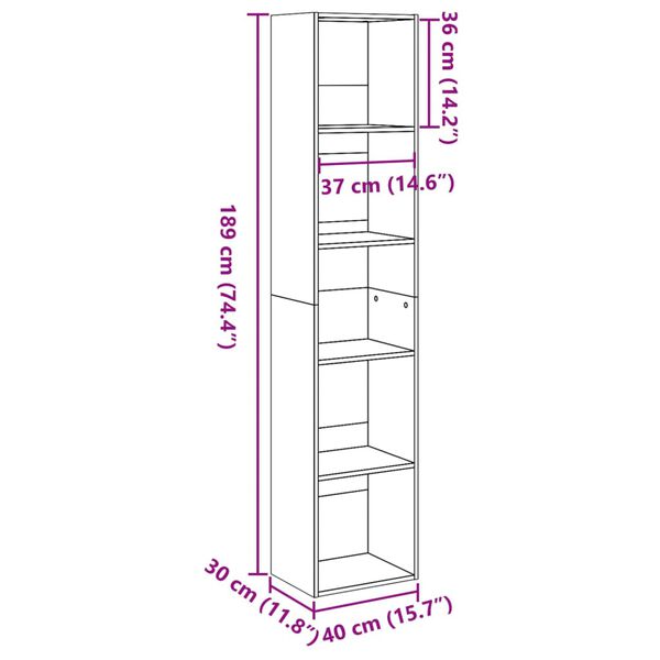 vidaXL Βιβλιοθήκη Μαύρη 40x30x189 εκ. από Επεξεργασμένο Ξύλο