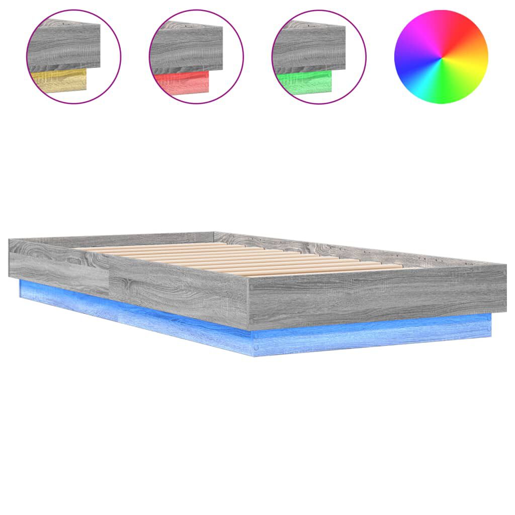 vidaXL Πλαίσιο Κρεβατιού με λυχνίες LED Γκρι sonoma 90 x 190 εκ.