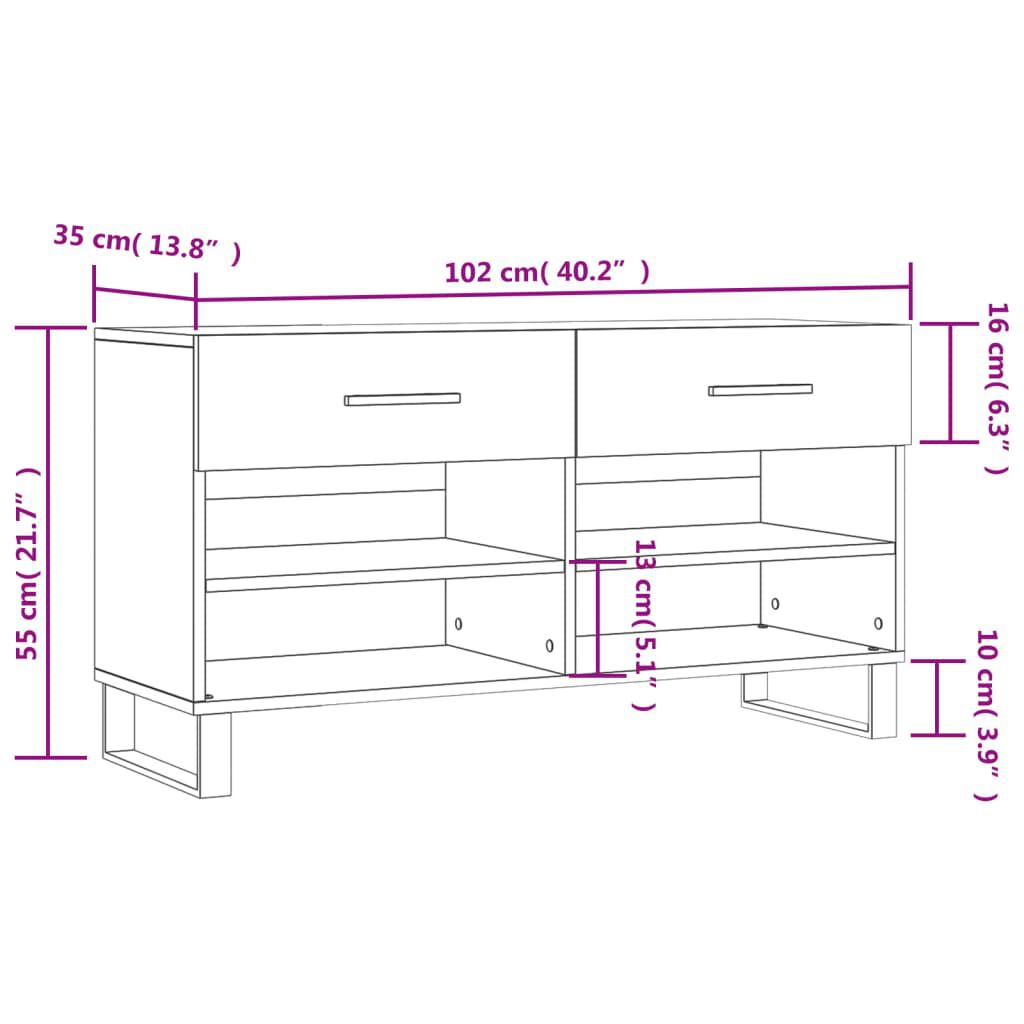 vidaXL Παπουτσοθήκη Γκρι Sonoma 102x35x55 εκ. από Επεξεργασμένο Ξύλο