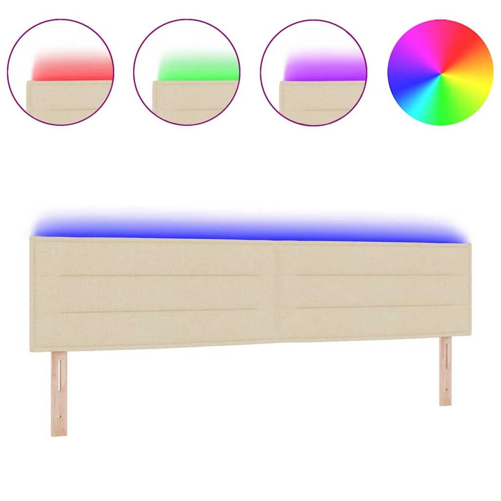 vidaXL LED κεφαλάρι με φώτα λωρίδας LED Επιτοίχιο Κρεμ 200 cm ύφασμα