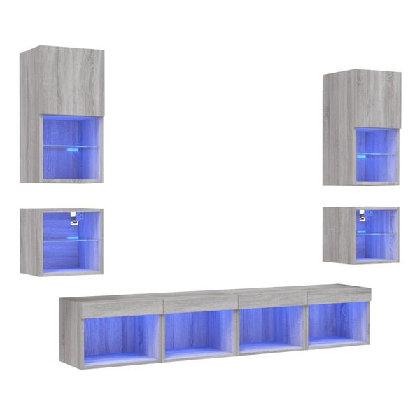 vidaXL Έπιπλα Τοίχου Τηλεόρασης 8 τεμ. LED Γκρι Sonoma από Επεξ. Ξύλο
