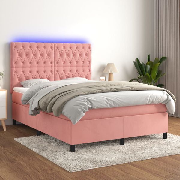 vidaXL &Kappa;&rho;&epsilon;&beta;ά&tau;&iota; Boxspring &mu;&epsilon; &Sigma;&tau;&rho;ώ&mu;&alpha; & LED &Rho;&omicron;&zeta; 140x190 &epsilon;&kappa;. &Beta;&epsilon;&lambda;&omicron;ύ&delta;&iota;&nu;&omicron;