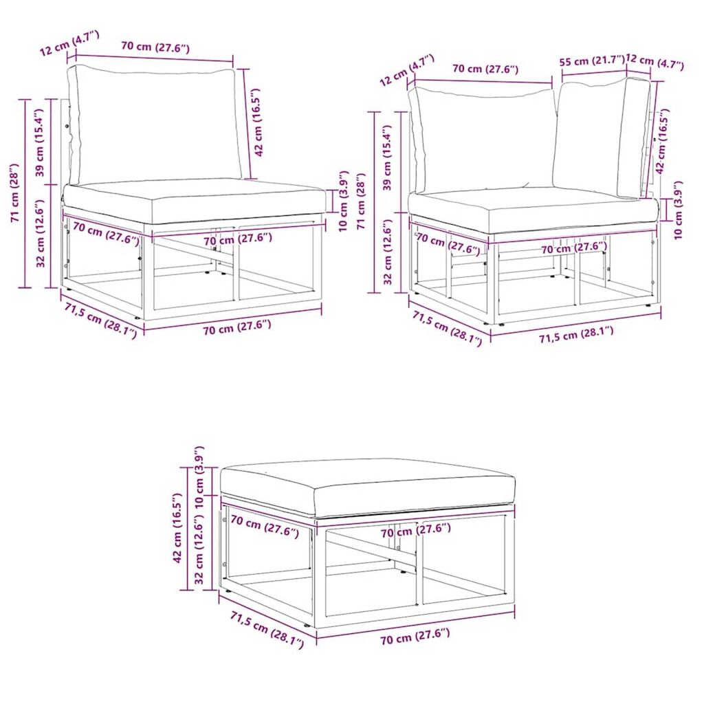 vidaXL Σετ Καναπέ Κήπου 12 pcs Μαύρο Αλουμίνιο