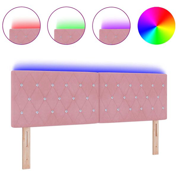 vidaXL Κεφαλάρι LED με φώτα λωρίδας LED Argyle Ροζ 80 cm Βελούδο