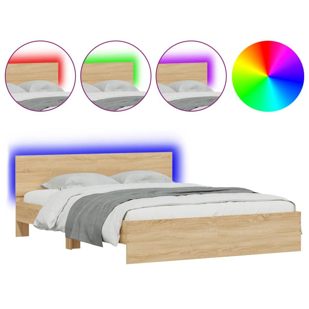 vidaXL Πλαίσιο Κρεβατιού με Κεφαλάρι/LED Sonoma δρυς 150x200 εκ.