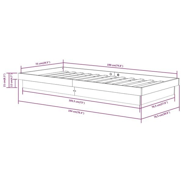 vidaXL Πλαίσιο Κρεβατιού 75 x 190 εκ. από Μασίφ Ξύλο Small Single