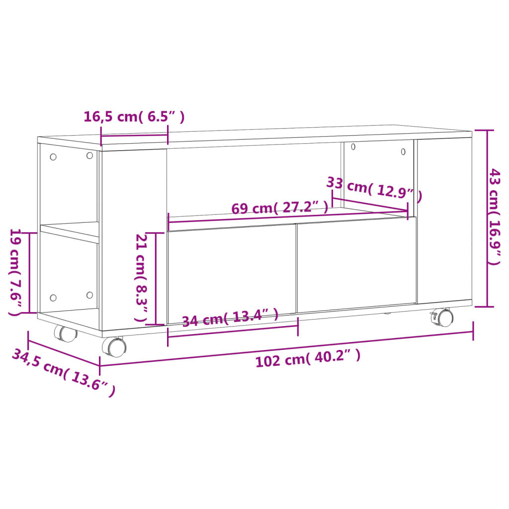 vidaXL Έπιπλο Τηλεόρασης Μαύρο 102x34,5x43 εκ. Επεξεργασμένο Ξύλο