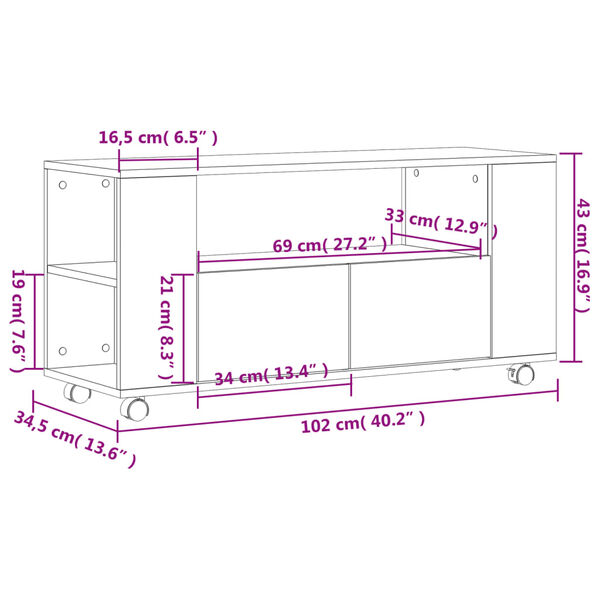 vidaXL Έπιπλο Τηλεόρασης Μαύρο 102x34,5x43 εκ. Επεξεργασμένο Ξύλο