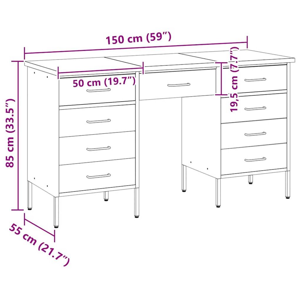 vidaXL Ντουλάπα Εργασίας με συρτάρι 3 pcs Κόκκινο 150 x 55 x 85 εκ