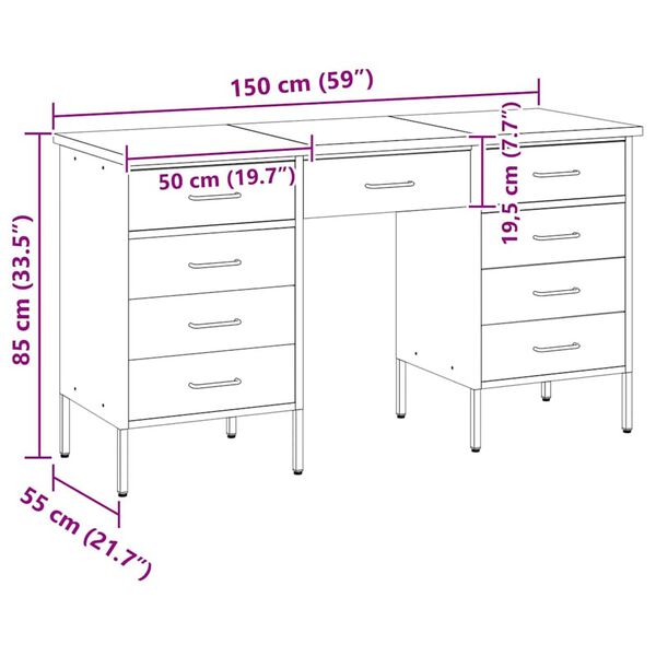 vidaXL Ντουλάπα Εργασίας με συρτάρι 3 pcs Κόκκινο 150 x 55 x 85 εκ