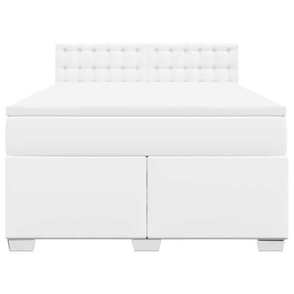 vidaXL Κρεβάτι Boxspring με Στρώμα Λευκό 160x200εκ.από Συνθετικό Δέρμα
