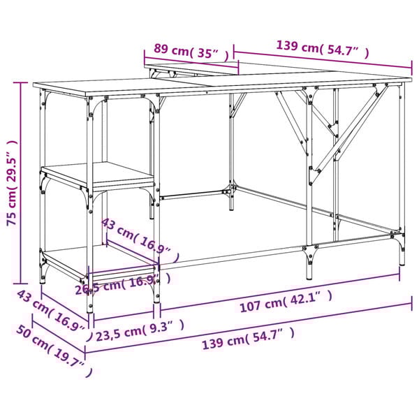 vidaXL Γραφείο Μαύρο 139 x 139 x 75 εκ. από Επεξεργασμένο Ξύλο