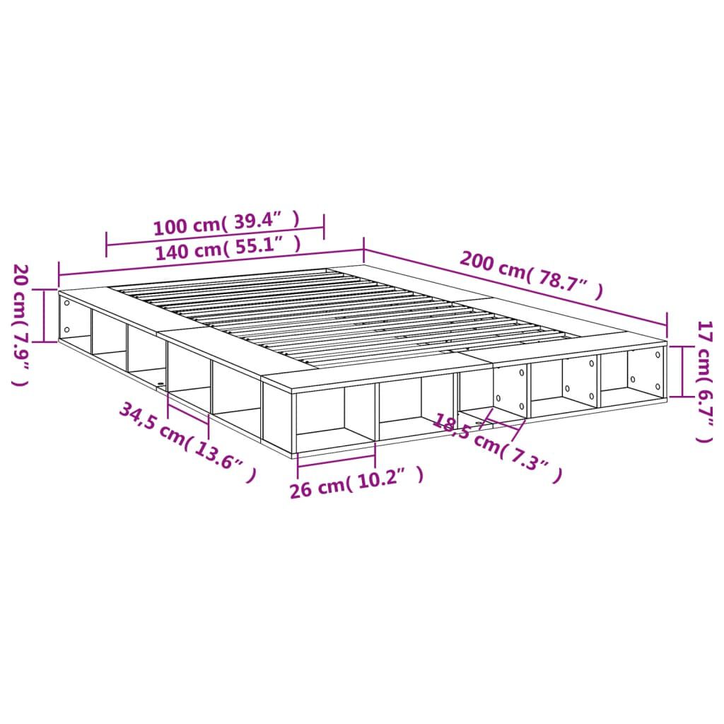 vidaXL Πλαίσιο Κρεβατιού Sonoma Δρυς 140x200 εκ. Επεξεργασμένο Ξύλο