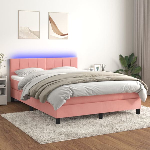 vidaXL &Kappa;&rho;&epsilon;&beta;ά&tau;&iota; Boxspring &mu;&epsilon; &Sigma;&tau;&rho;ώ&mu;&alpha; & LED &Rho;&omicron;&zeta; 140x200 &epsilon;&kappa;. &Beta;&epsilon;&lambda;&omicron;ύ&delta;&iota;&nu;&omicron;