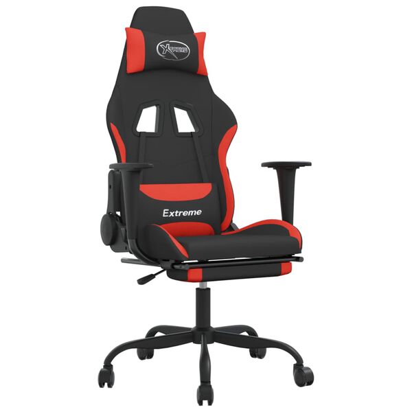 vidaXL Καρέκλα Μασάζ Gaming Μαύρο και Κόκκινη Ύφασμα με Υποπόδιο