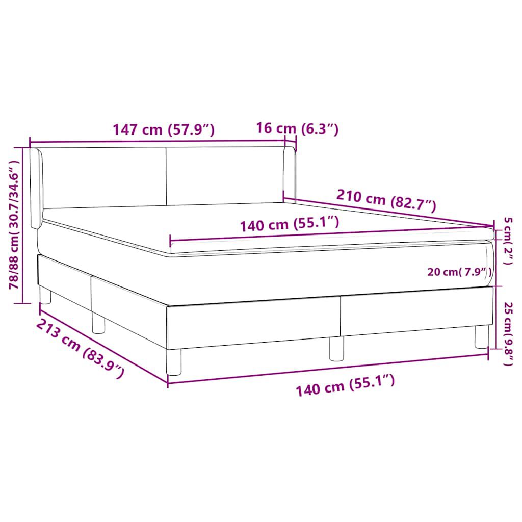 vidaXL Κρεβάτι Boxspring με Στρώμα Σκούρο Γκρι 140x210 εκ. Βελούδινο
