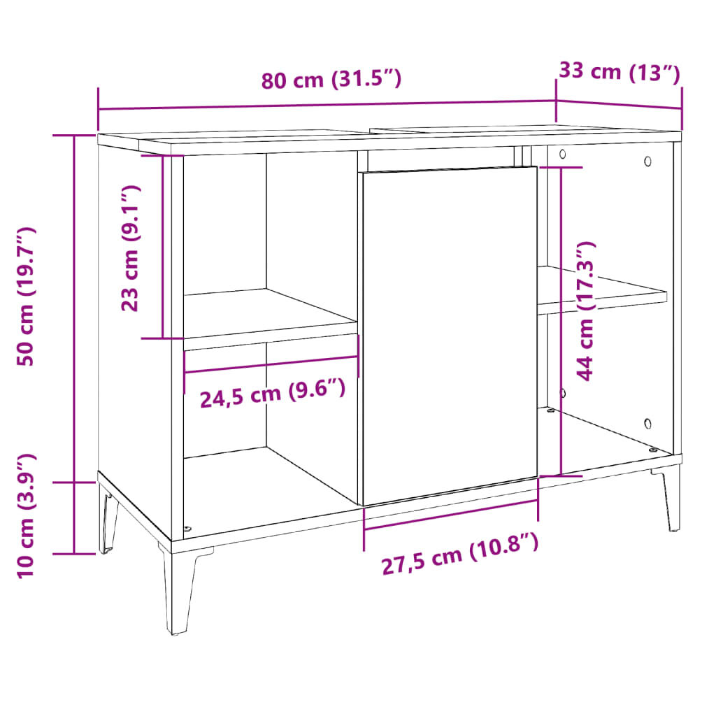 vidaXL Ντουλάπι Νιπτήρα τεχνίτης Δρυς 80 x 33 x 60 εκ.