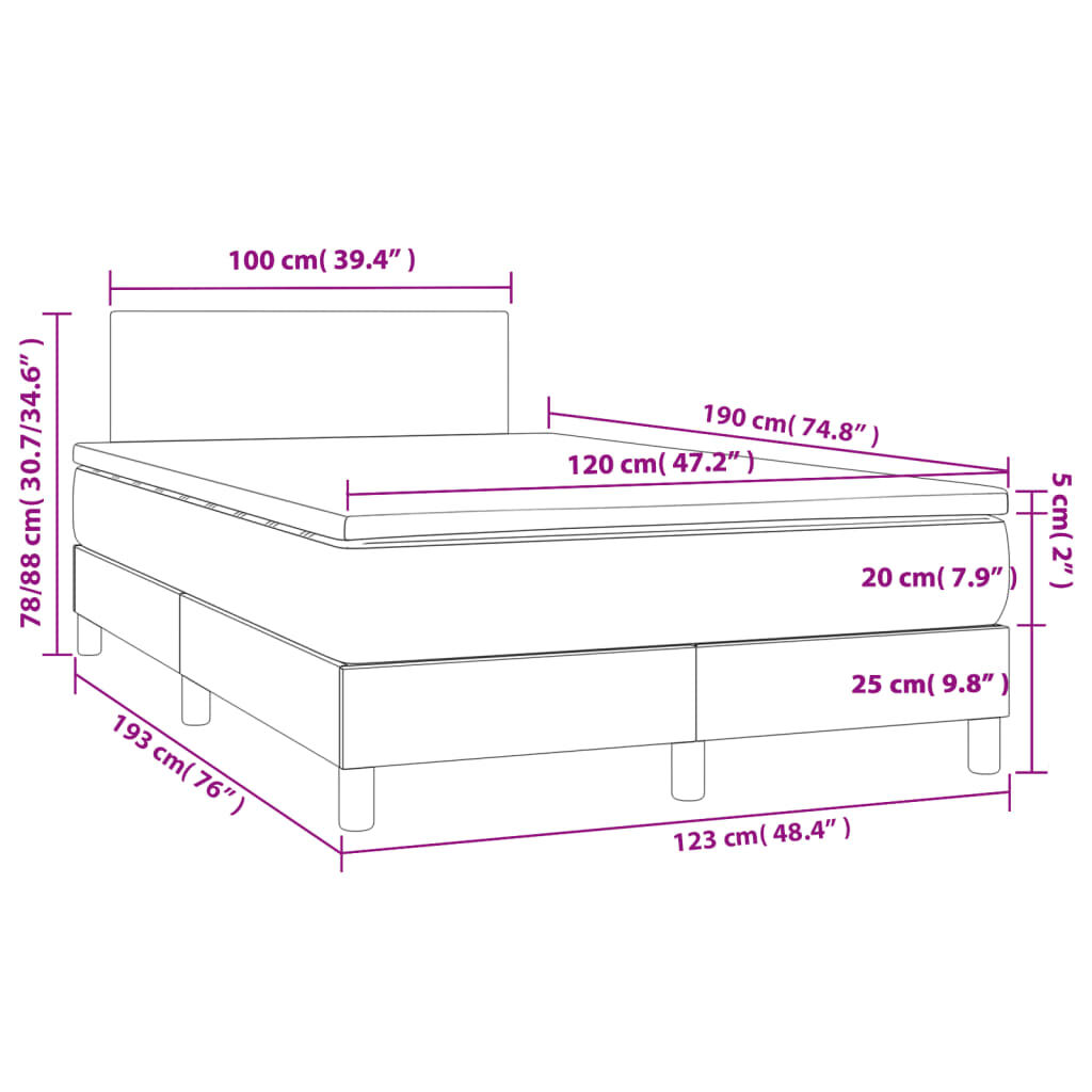 vidaXL Κρεβάτι Boxspring με Στρώμα Taupe 120x190 εκ. Υφασμάτινο