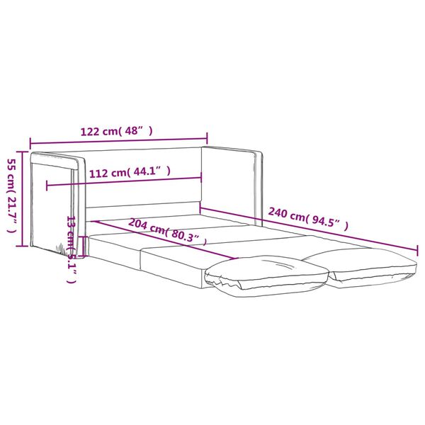 vidaXL Καναπές-Κρεβάτι Δαπέδου 2 σε 1 Μπορντό 122x204x55εκ. Βελούδινος