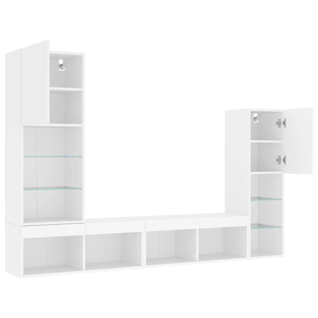 vidaXL Έπιπλα Τοίχου Τηλεόρασης 4 τεμ LED Λευκά από Επεξεργασμένο Ξύλο