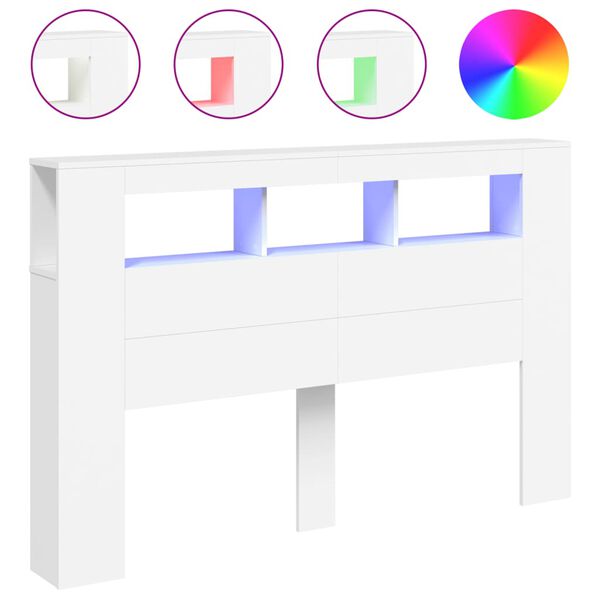 vidaXL Κεφαλάρι Κρεβατιού με LED Λευκό 160x18,5x103,5 εκ Επεξεργ. Ξύλο