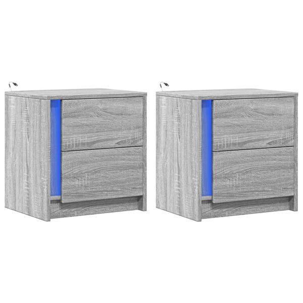 vidaXL Κομοδίνα με Φώτα LED 2 τεμ. Γκρι Sonoma από Επεξεργασμένο Ξύλο