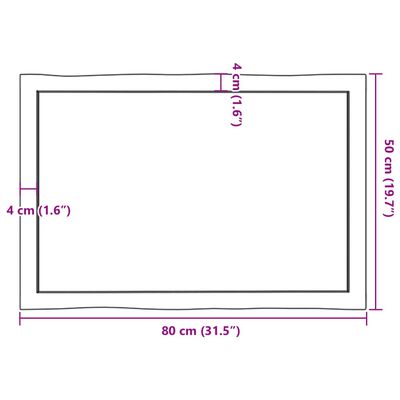 vidaXL Επιφ Τραπεζιού Αν Καφέ 80x50x(2-6)εκ. Ακατέργ. Μασίφ Ξύλο Δρυός