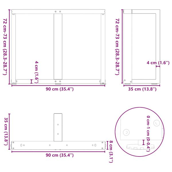 vidaXL Πόδια Τραπεζαρίας σε Σχήμα Τ, 2 τεμ. Μαύρο 90x35x(72-73) εκ. Ατσάλι