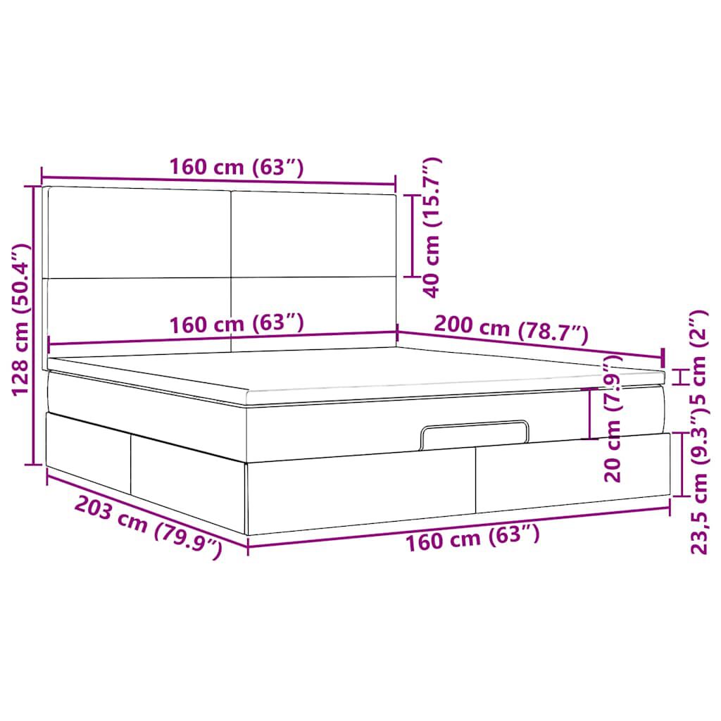 vidaXL Οθωμανικό κρεβάτι με στρώματα Μαύρο 160x200cm Velvet