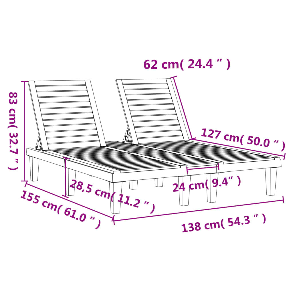 vidaXL Ξαπλώστρα Διπλή Μαύρη 155 x 138 x 83 εκ. από Πολυπροπυλένιο