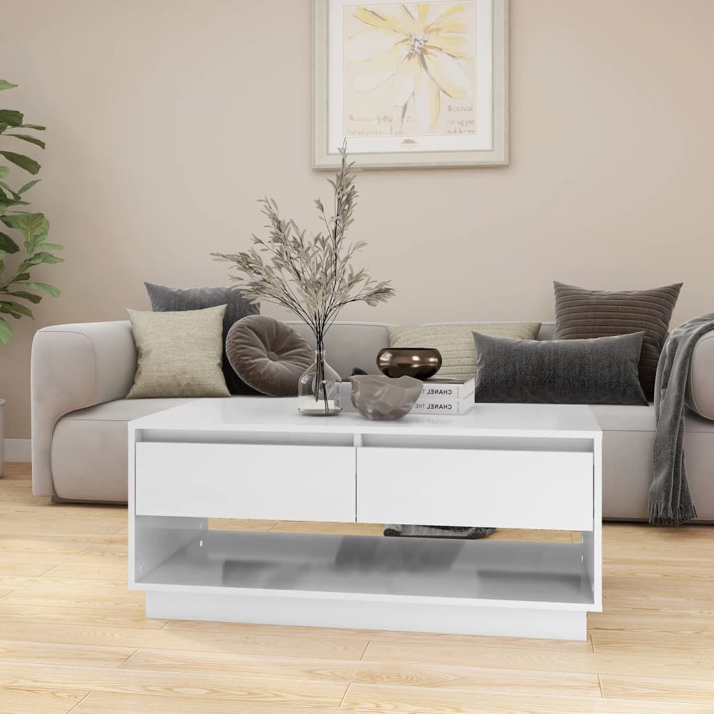 vidaXL Τραπεζάκι Σαλονιού Γυαλ. Λευκό 102,5x55x44 εκ. Επεξεργ. Ξύλο