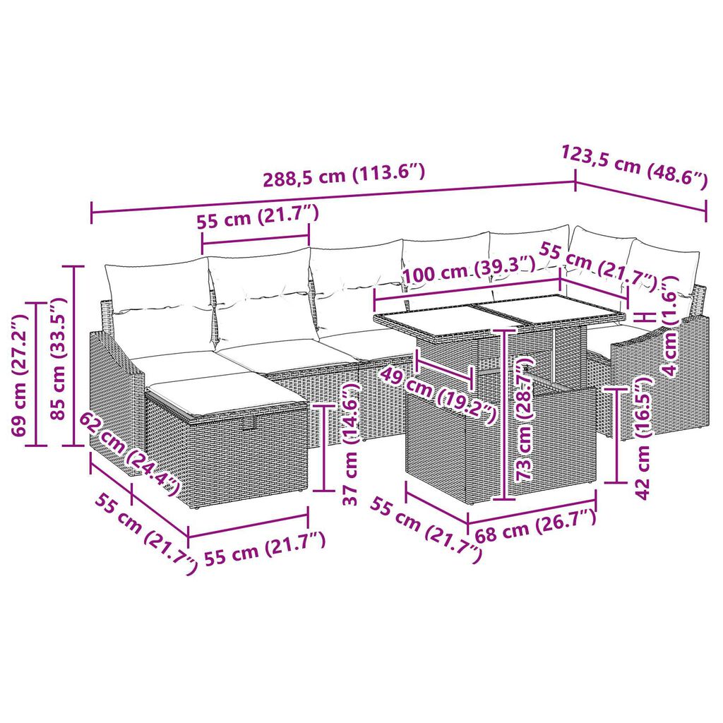 vidaXL Σετ Καναπέ Κήπου με μαξιλάρι 8 pcs Μαύρο Πολυ ράταν