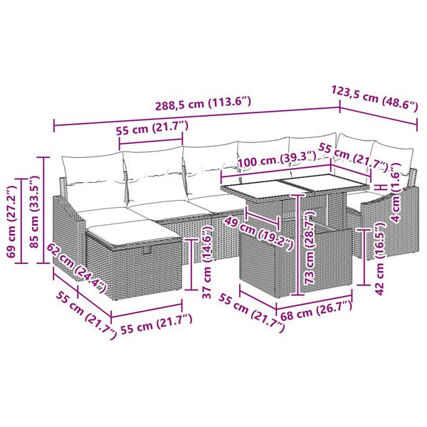 vidaXL Σετ Καναπέ Κήπου με μαξιλάρι 8 pcs Μαύρο Πολυ ράταν