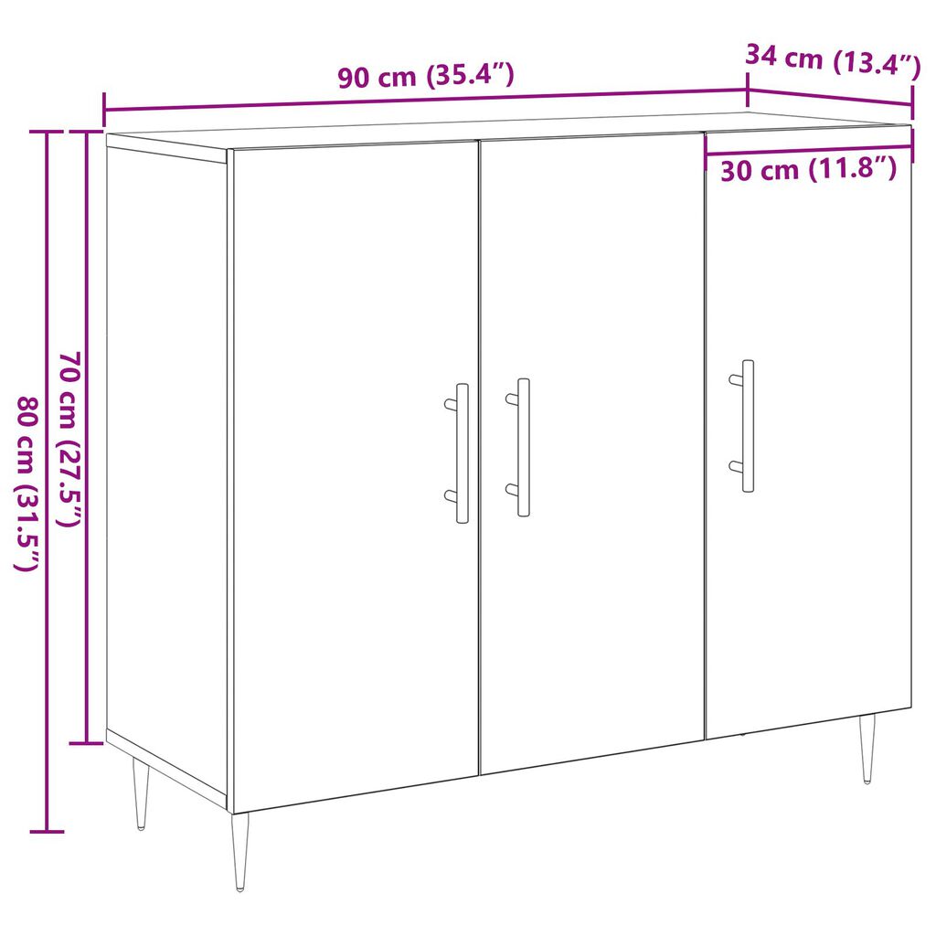 vidaXL Μπουφές Κατασκευασμένος από Ξύλο Οξιά 90x34x80 εκ