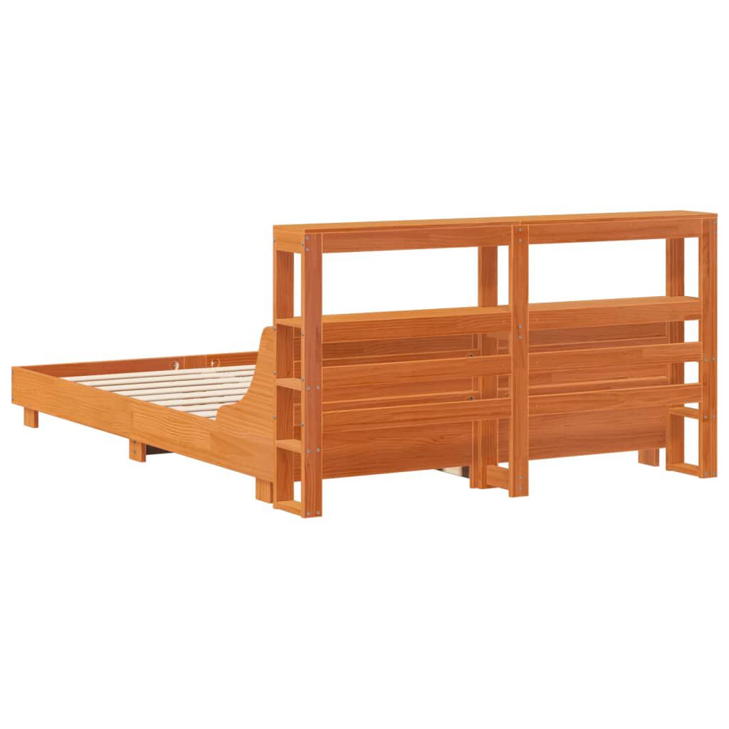 vidaXL Σκελετός Κρεβατιού Χωρίς Στρώμα Καφέ 140x200 Μασίφ Ξύλο Πεύκου