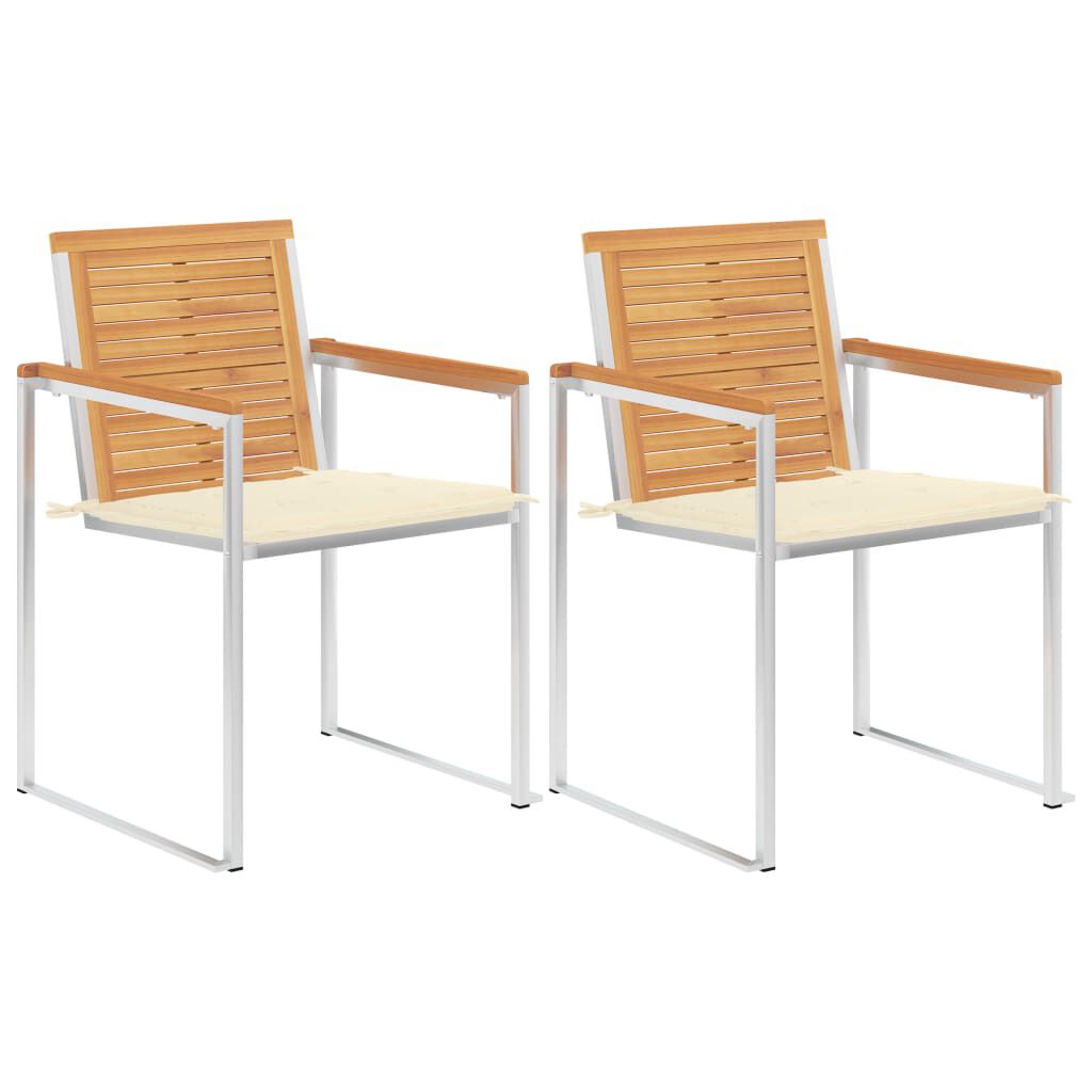 vidaXL Καρέκλες Κήπου 2 τεμ. από Μασίφ Ξύλο Teak/Ατσάλι με Μαξιλάρια
